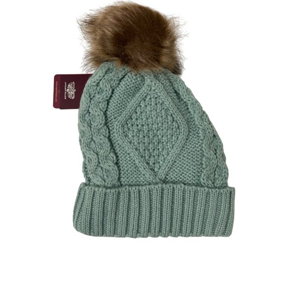 Angela & William Mint Green Fleece Lined Knit Beanie With Faux Fur Pom Pom - Picture 2 of 3
